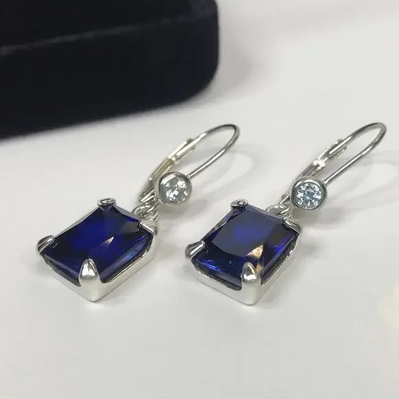Beautiful 8ctw Emerald Cut Lab Grown Sapphire Earrings in Sterling Silver - Picture 2 of 5